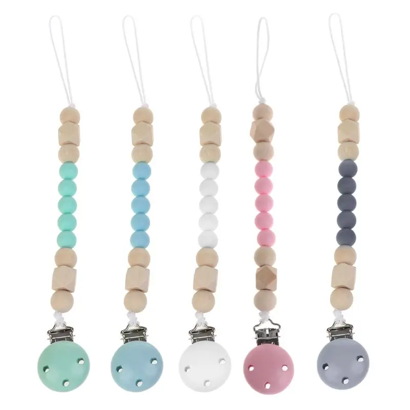 Alimentation Belle Sucrerie Couleur Sucette chaîne à clip Titulaire Bois Silicone Perles Mamelon Dummy Titulaire MAY29-A DBBQMV-05210727-32879329711